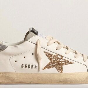 Golden Goose Superstar Leather Glitter Low-Top Sneakers. NWOT